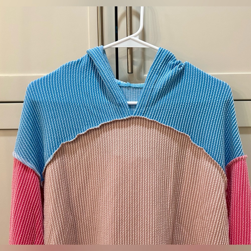 Colorblock Hoodie with Pink and Blue - Picture 2 of 10